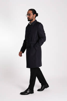 Regular Fit Kruvaze Kapama Kemerli Apoletli Uzun Trençkot - 7