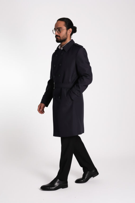 Regular Fit Kruvaze Kapama Kemerli Apoletli Uzun Trençkot - 7