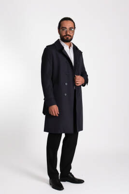 Regular Fit Kruvaze Kapama Kemerli Apoletli Uzun Trençkot - 10