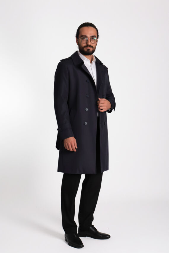 Regular Fit Kruvaze Kapama Kemerli Apoletli Uzun Trençkot - 10