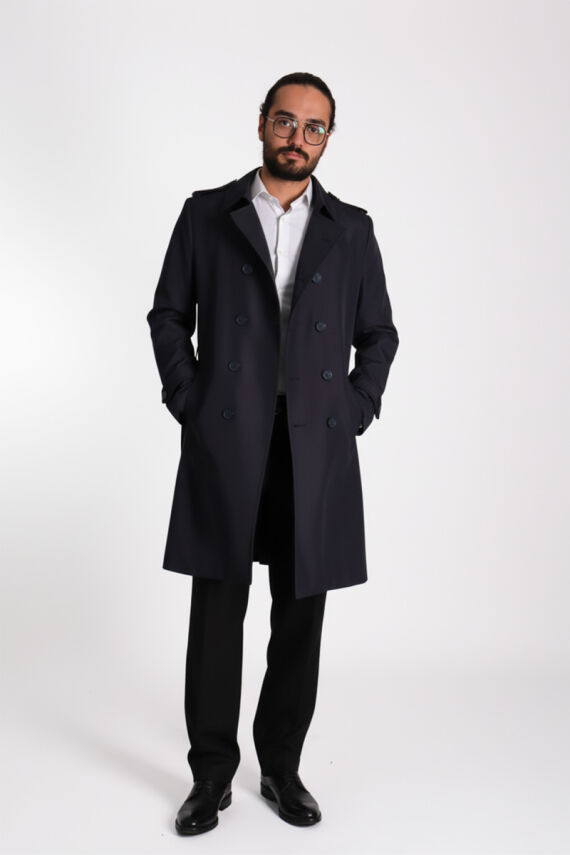 Regular Fit Kruvaze Kapama Kemerli Apoletli Uzun Trençkot - 8