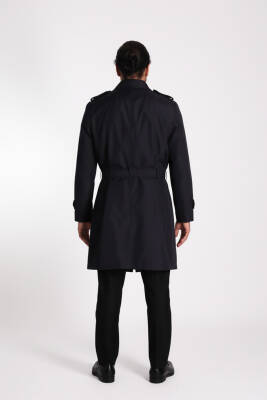 Regular Fit Kruvaze Kapama Kemerli Apoletli Uzun Trençkot - 12