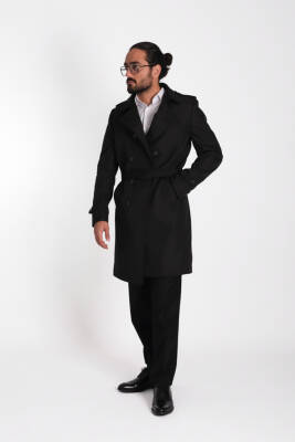 Regular Fit Kruvaze Kapama Kemerli Apoletli Uzun Trençkot - 14