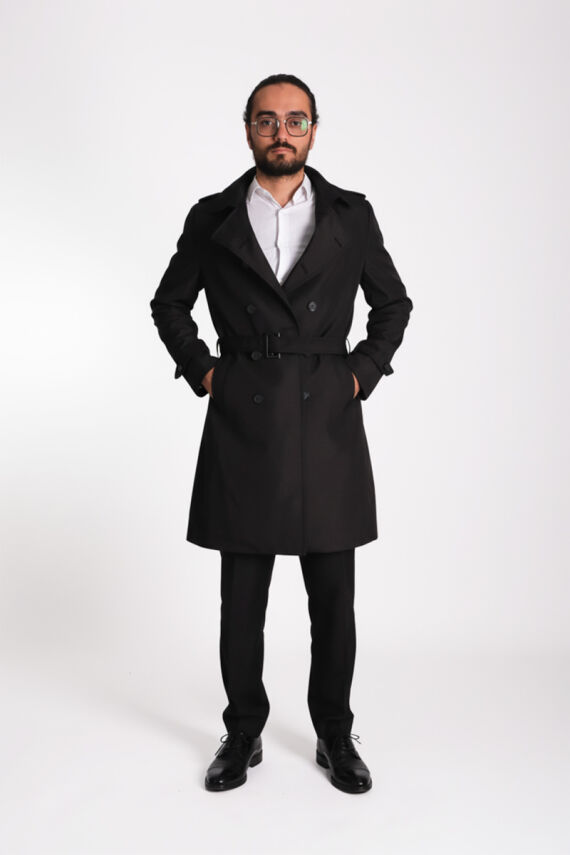 Regular Fit Kruvaze Kapama Kemerli Apoletli Uzun Trençkot - 16