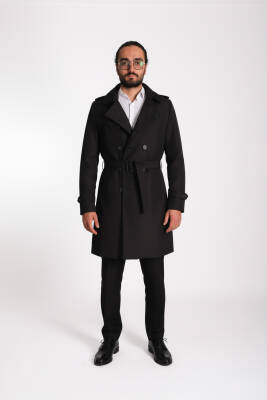 Regular Fit Kruvaze Kapama Kemerli Apoletli Uzun Trençkot - 15