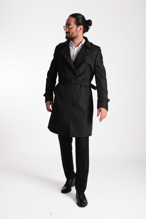 Regular Fit Kruvaze Kapama Kemerli Apoletli Uzun Trençkot - 13