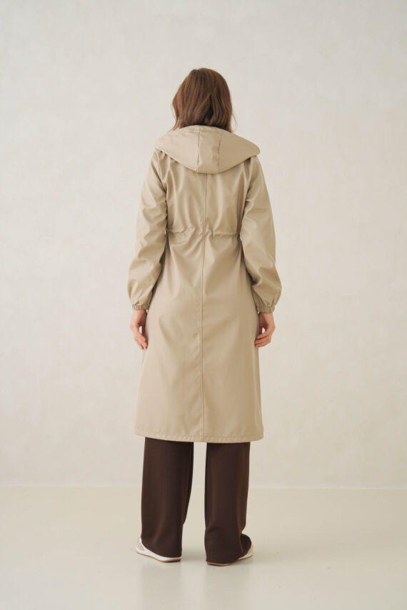 Su Geçirmez Kapüşonlu Fermuarlı Sık Dokuma Kadın Trençkot - 6