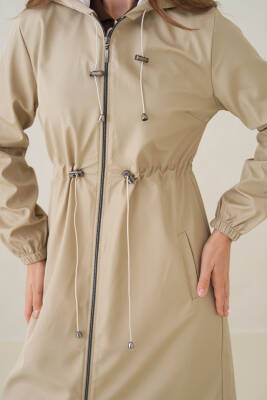 Su Geçirmez Kapüşonlu Fermuarlı Sık Dokuma Kadın Trençkot - 4