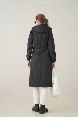 Su Geçirmez Kapüşonlu Fermuarlı Sık Dokuma Kadın Trençkot - 12