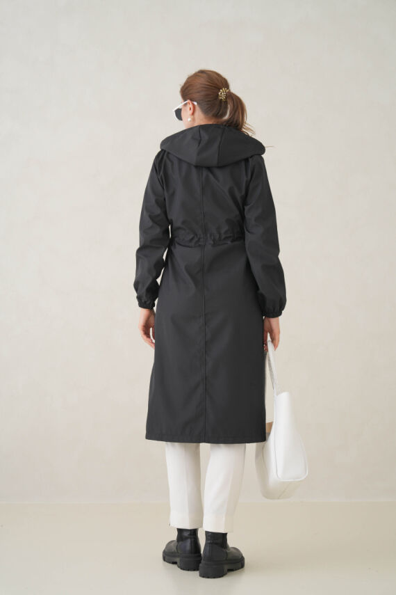 Su Geçirmez Kapüşonlu Fermuarlı Sık Dokuma Kadın Trençkot - 12