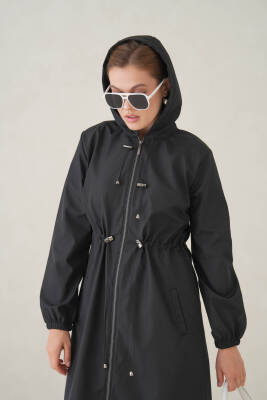 Su Geçirmez Kapüşonlu Fermuarlı Sık Dokuma Kadın Trençkot - 10