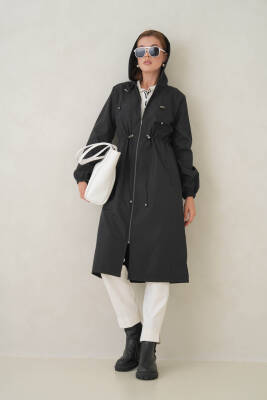 Su Geçirmez Kapüşonlu Fermuarlı Sık Dokuma Kadın Trençkot - 11