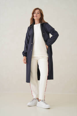 Su Geçirmez Kapüşonlu Fermuarlı Sık Dokuma Kadın Trençkot - 13