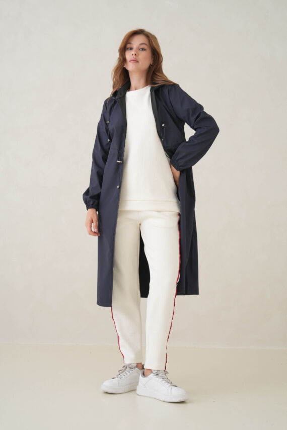 Su Geçirmez Kapüşonlu Fermuarlı Sık Dokuma Kadın Trençkot - 13