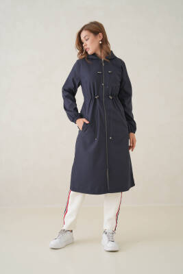 Su Geçirmez Kapüşonlu Fermuarlı Sık Dokuma Kadın Trençkot - 14