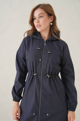 Su Geçirmez Kapüşonlu Fermuarlı Sık Dokuma Kadın Trençkot - 15