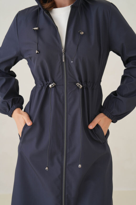 Su Geçirmez Kapüşonlu Fermuarlı Sık Dokuma Kadın Trençkot - 17