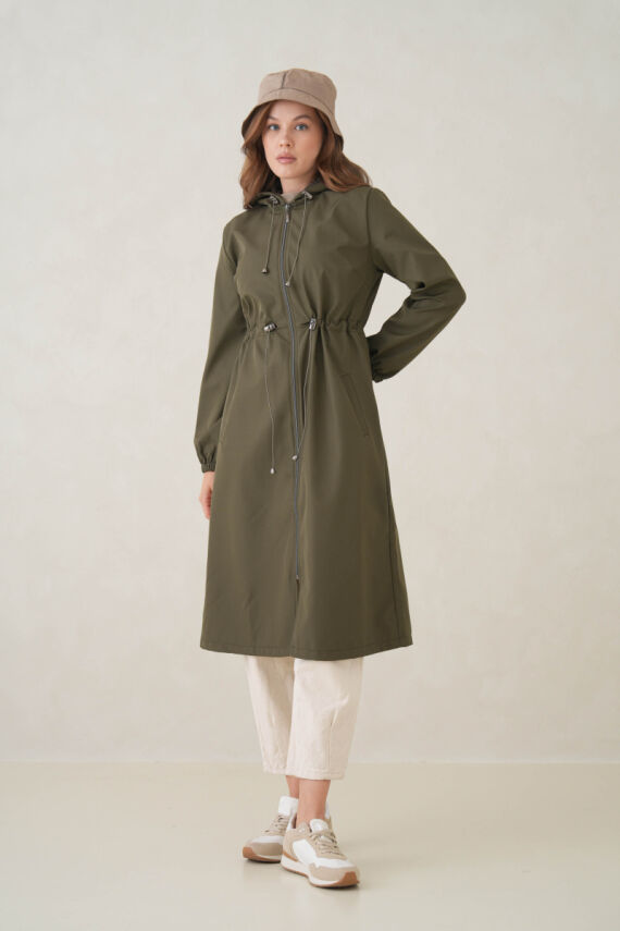 Su Geçirmez Kapüşonlu Fermuarlı Sık Dokuma Kadın Trençkot - 20