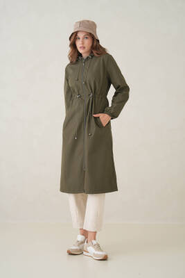 Su Geçirmez Kapüşonlu Fermuarlı Sık Dokuma Kadın Trençkot - 21