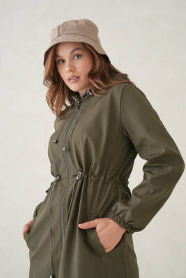 Su Geçirmez Kapüşonlu Fermuarlı Sık Dokuma Kadın Trençkot - 22