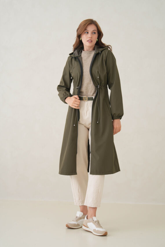 Su Geçirmez Kapüşonlu Fermuarlı Sık Dokuma Kadın Trençkot - 23