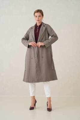 Su Geçirmez Kruvaze Yaka Sık Dokuma Kadın Trençkot - 2