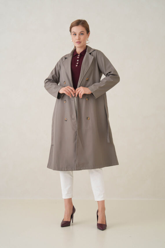 Su Geçirmez Kruvaze Yaka Sık Dokuma Kadın Trençkot - 2