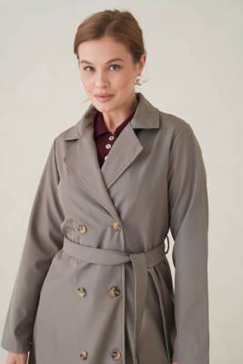 Su Geçirmez Kruvaze Yaka Sık Dokuma Kadın Trençkot - 4