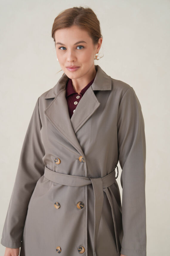 Su Geçirmez Kruvaze Yaka Sık Dokuma Kadın Trençkot - 4