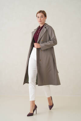 Su Geçirmez Kruvaze Yaka Sık Dokuma Kadın Trençkot - 3