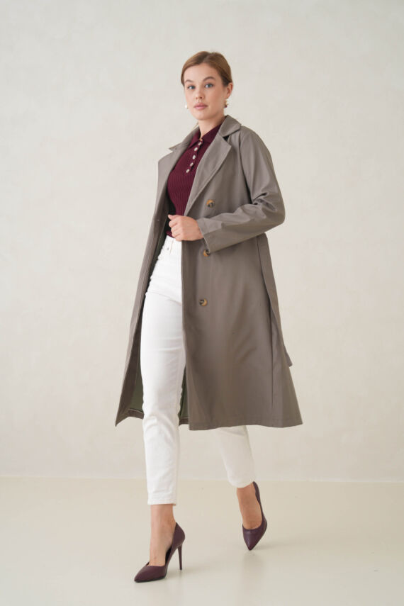 Su Geçirmez Kruvaze Yaka Sık Dokuma Kadın Trençkot - 3