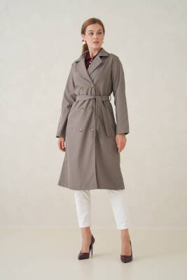 Su Geçirmez Kruvaze Yaka Sık Dokuma Kadın Trençkot