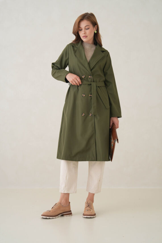 Su Geçirmez Kruvaze Yaka Sık Dokuma Kadın Trençkot - 7