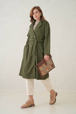 Su Geçirmez Kruvaze Yaka Sık Dokuma Kadın Trençkot - 8