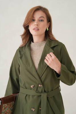 Su Geçirmez Kruvaze Yaka Sık Dokuma Kadın Trençkot - 11