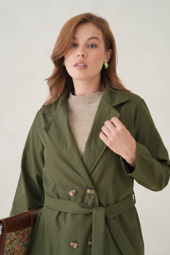 Su Geçirmez Kruvaze Yaka Sık Dokuma Kadın Trençkot - 11