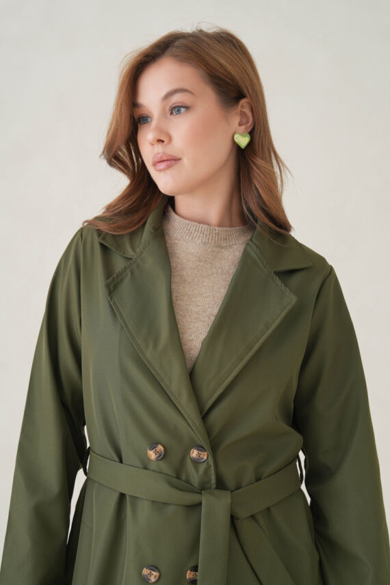 Su Geçirmez Kruvaze Yaka Sık Dokuma Kadın Trençkot - 12