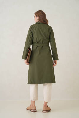 Su Geçirmez Kruvaze Yaka Sık Dokuma Kadın Trençkot - 13