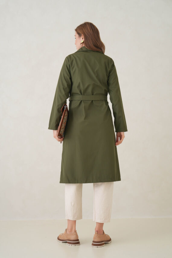 Su Geçirmez Kruvaze Yaka Sık Dokuma Kadın Trençkot - 13