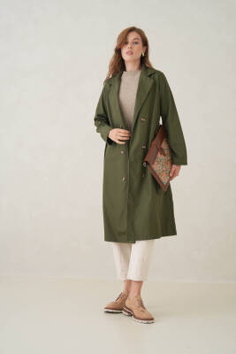 Su Geçirmez Kruvaze Yaka Sık Dokuma Kadın Trençkot - 10