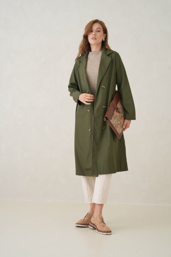 Su Geçirmez Kruvaze Yaka Sık Dokuma Kadın Trençkot - 10