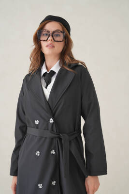 Su Geçirmez Kruvaze Yaka Sık Dokuma Kadın Trençkot - 14