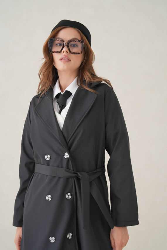 Su Geçirmez Kruvaze Yaka Sık Dokuma Kadın Trençkot - 14