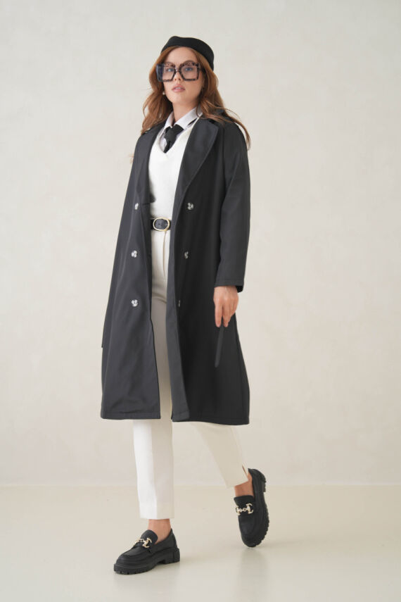 Su Geçirmez Kruvaze Yaka Sık Dokuma Kadın Trençkot - 15