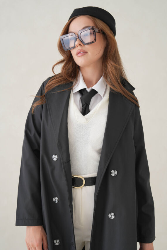 Su Geçirmez Kruvaze Yaka Sık Dokuma Kadın Trençkot - 18