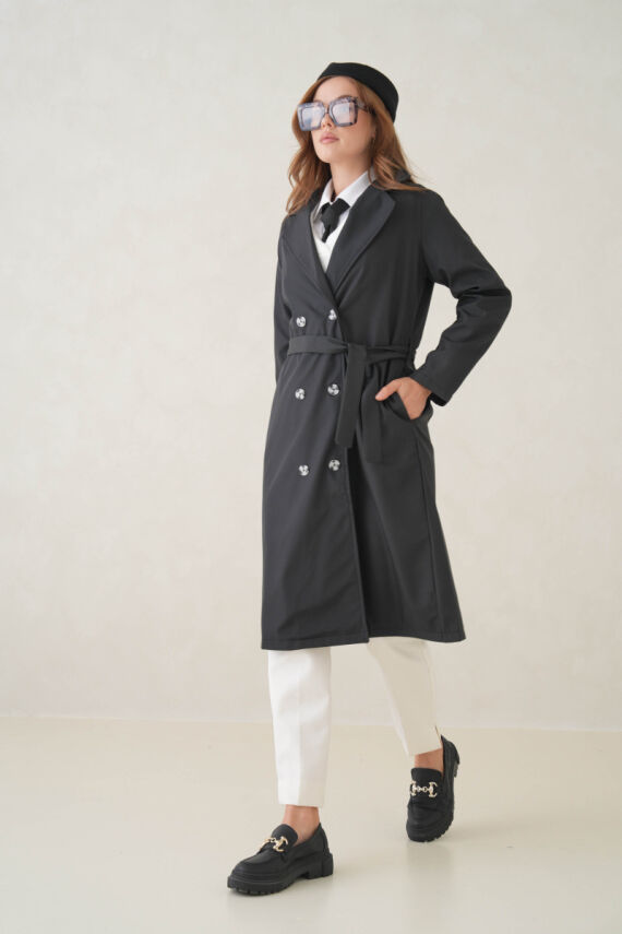 Su Geçirmez Kruvaze Yaka Sık Dokuma Kadın Trençkot - 16
