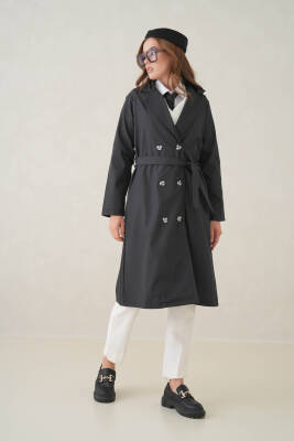 Su Geçirmez Kruvaze Yaka Sık Dokuma Kadın Trençkot - 17