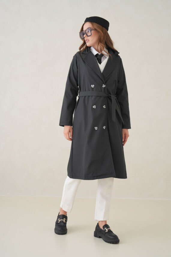 Su Geçirmez Kruvaze Yaka Sık Dokuma Kadın Trençkot - 17