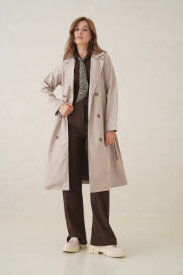 Su Geçirmez Kruvaze Yaka Sık Dokuma Kadın Trençkot - 20