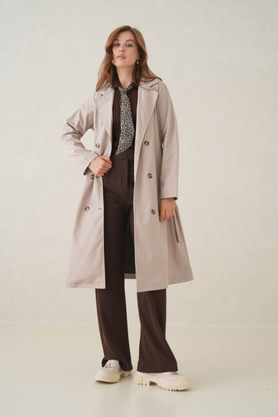 Su Geçirmez Kruvaze Yaka Sık Dokuma Kadın Trençkot - 20